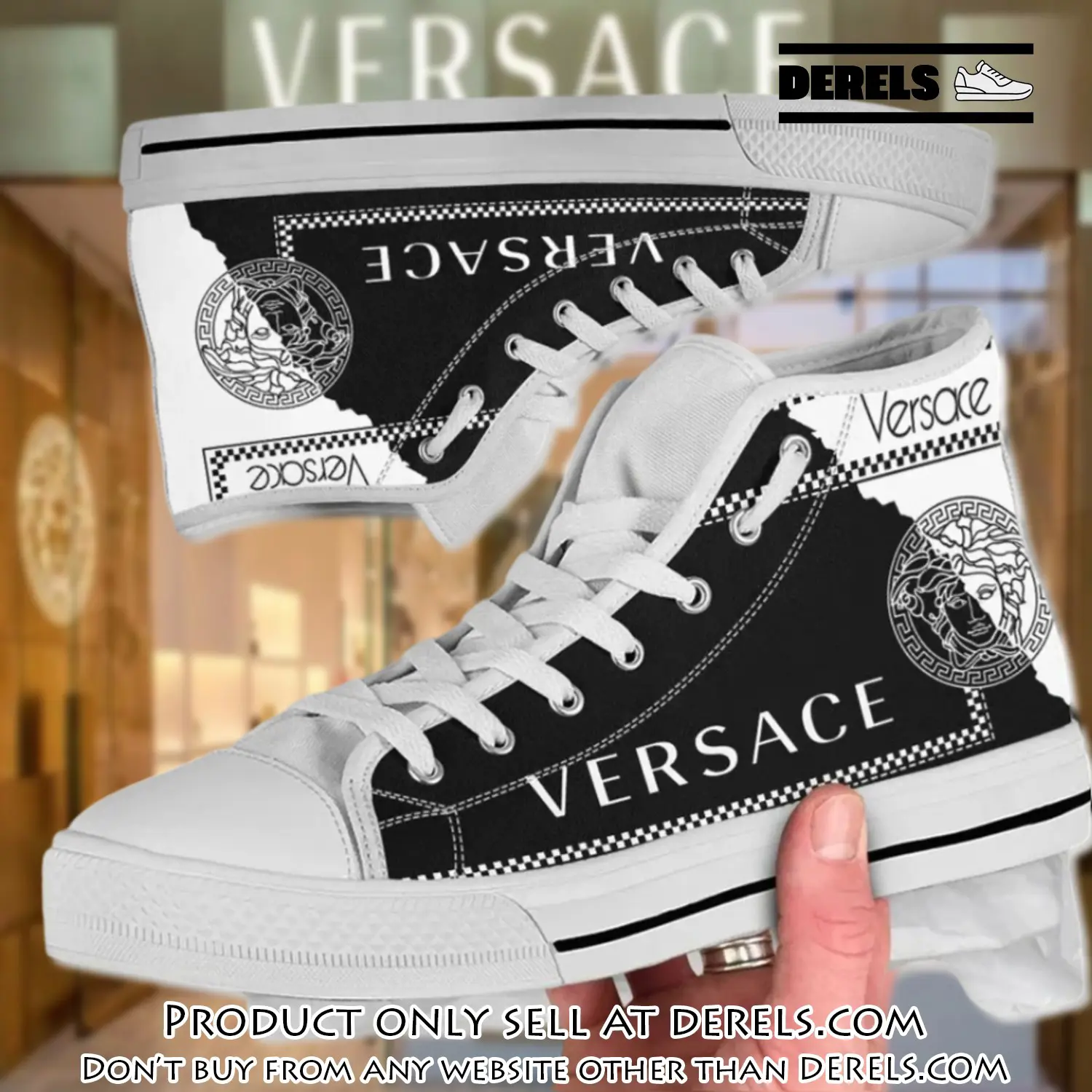 Versace new medusa gold white high top canvas shoes luxury brand gifts for men women dr1622944